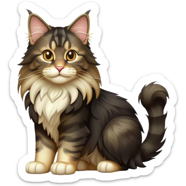 cinematic-black-maine-coon-cat-full-body-on all fours-emoji,-head-tilted-playfully-and-inquisitively,-sleek--black-fur,-simplified-yet-adorable-features,-highly-detailed,-glowing-with-a-warm,-friendly-glow -simplified-yet-realistic sticker