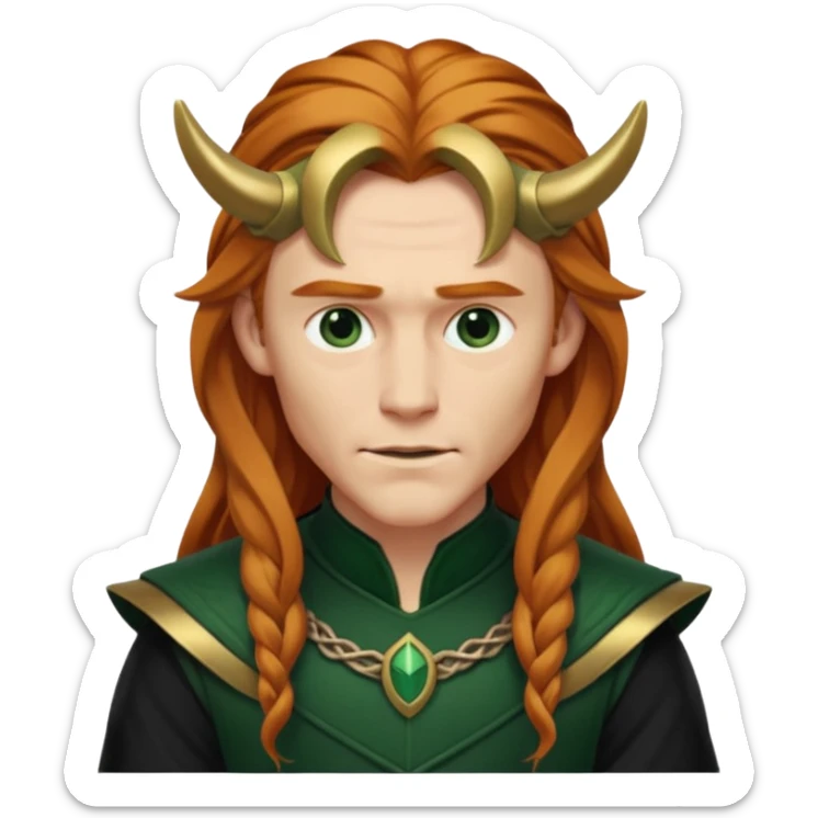 Loki, Mischief God from Norse Mythology with long reddish blonde hair, dark green and black outfit sticker