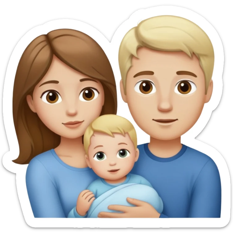 Brown hair Girl with blond baby blonde man with  sticker