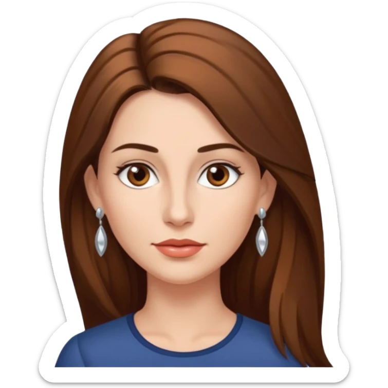 Head of a 35-year-old woman, fair skin, long brown hair combed to one side and silver earrings, small lips and pointed nose, brown eyes. sticker