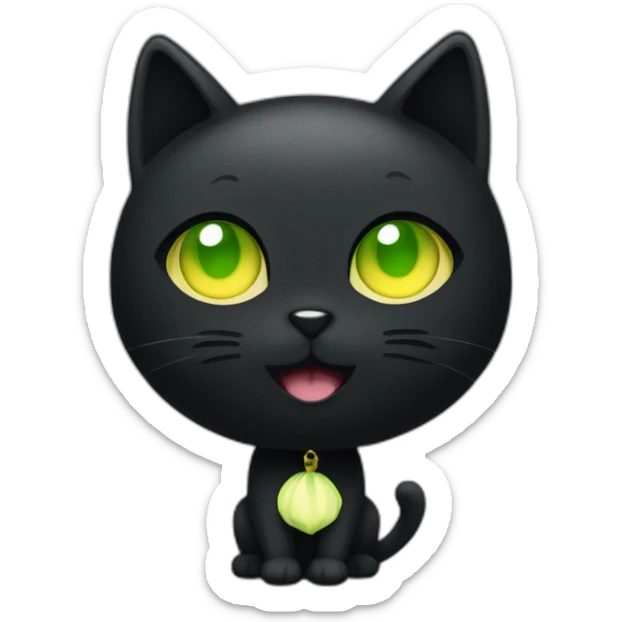 shy small black cat with one green eye and one yellow eye no collar kawaii style full body sticker