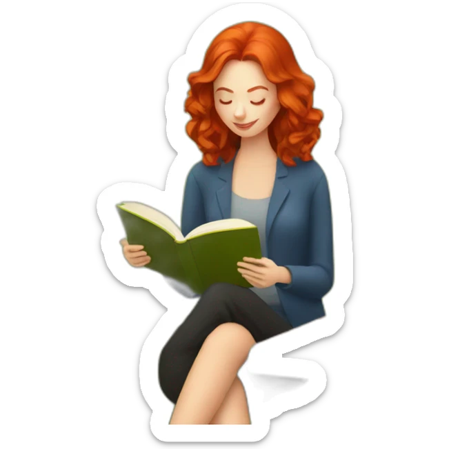 redhead woman reading a book with a glass of wine in a park sticker
