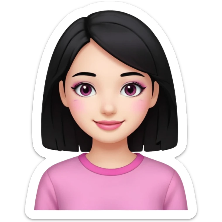 Girl with black and long hair with aesthetic clothes and with aesthetic makeup with a smile yes but with pink clothes sticker