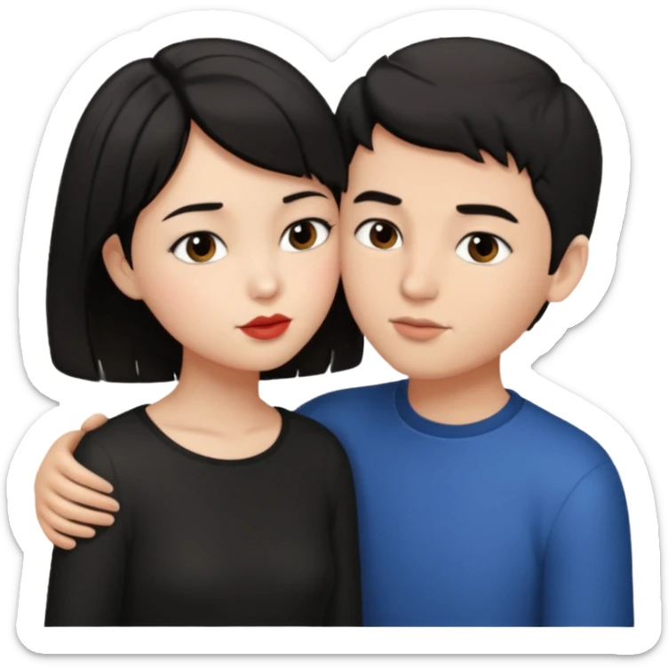 Boy with dark brown hair kissing girl with short black hair sticker