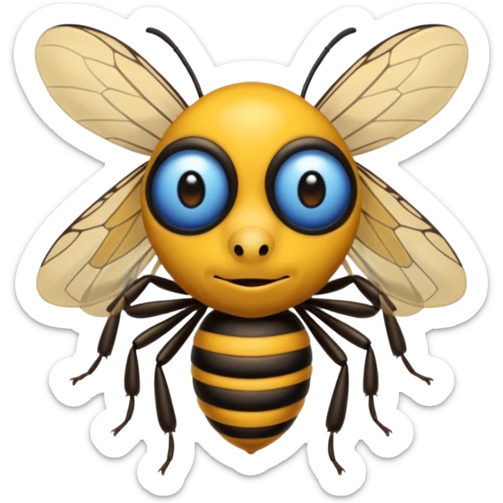 una abeja con cabeza de un señor canoso viejo, robusto yhumano, el cuerpo de la abeja dejalo sin cambiar sticker