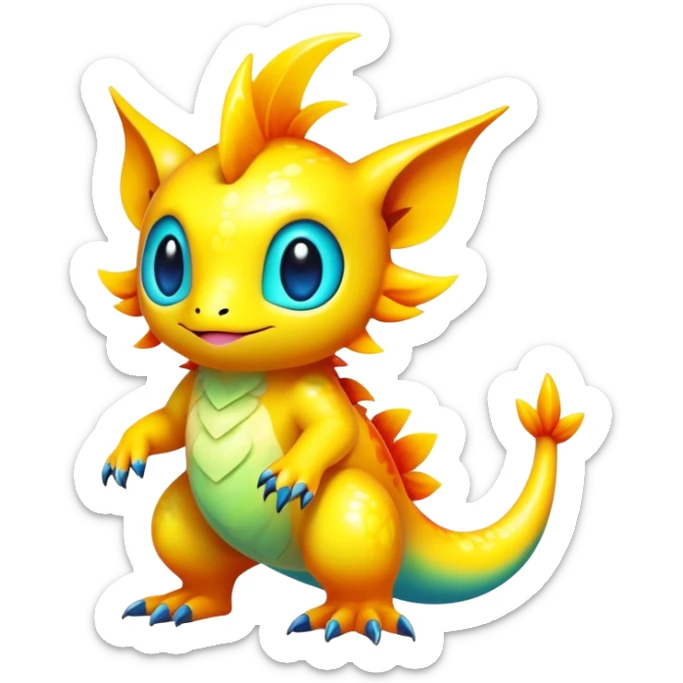 Exotic tropical shiny rare colorful epic cute Fakémon-creature, full body, with random markings sticker