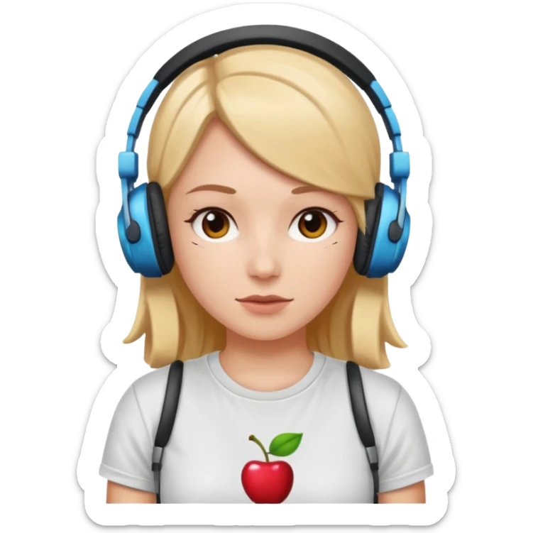 cherryhead skin white girl with deportive t shirt and headphones sticker
