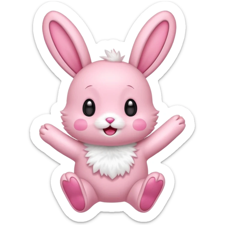 Exited pink bunny, kawaii chibi fluffy ears and body jumping of excitement  sticker