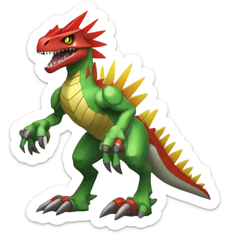  Cool Edgy Green Red Yellow Digimon-Fakemon-Guilmon-Velociraptor-Dragon-Mecha full body sticker