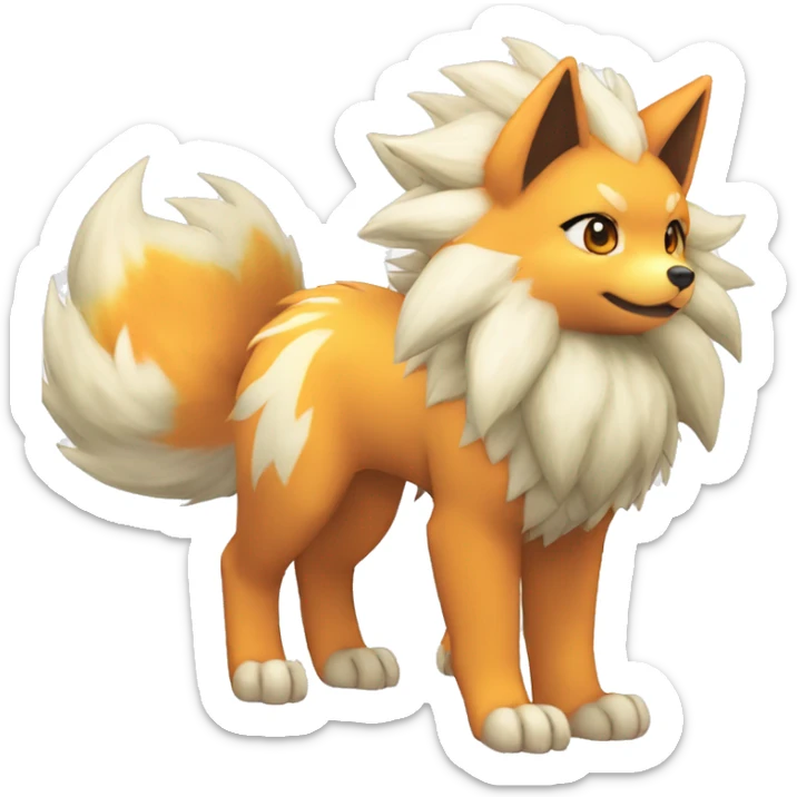 Colorful Shiny Kawaii Cute Arcanine—Vulpix-Ninetails-Flareon-Fakémon-Pokémon full body sticker