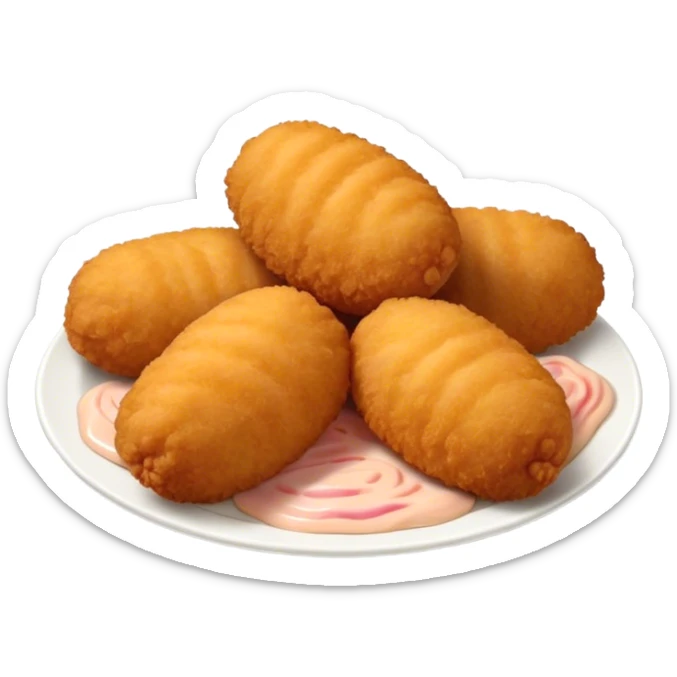 Cinematic Realistic Croquetas Dish Emoji, showcasing crispy, creamy croquettes filled with ham or chicken rendered with lifelike textures and appetizing, dynamic lighting. sticker