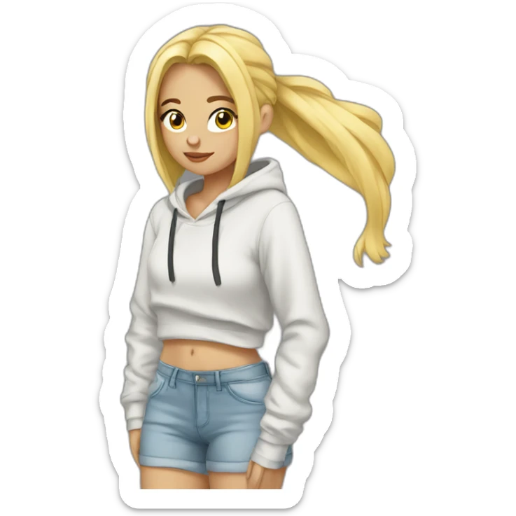 Blonde girl hoodie tied around her waist sticker