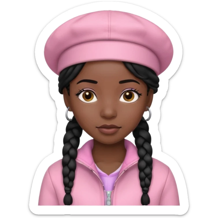 Black hair cowgirl with black skin two braids and soft pink hat and jacket sticker