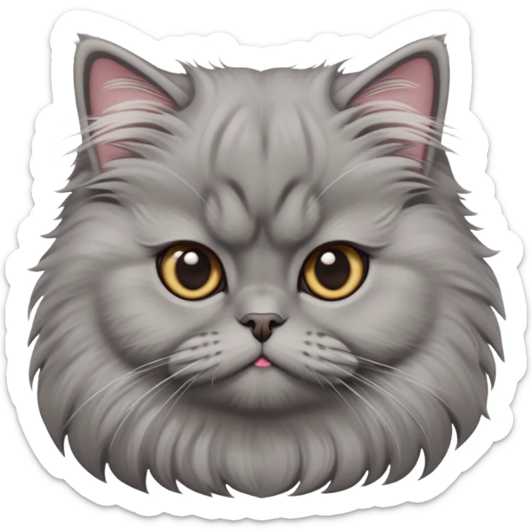 cinematic-adorable-big-eyed-fluffy-grey-persian-cat-portrait-emoji,-head-tilted-playfully-with-a-sweet-expression,-fluffy-grey-fur,-simplified-yet-irresistibly-cute-features-with-large,-expr sticker