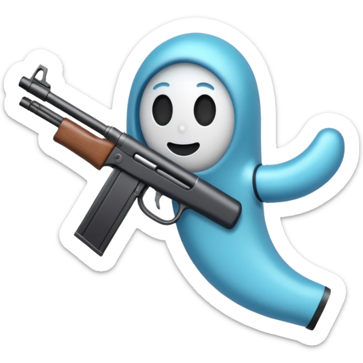 Fantasmas con un fusil moderno y haciendo haciendo en en forma de ✌️ con los dedos sticker