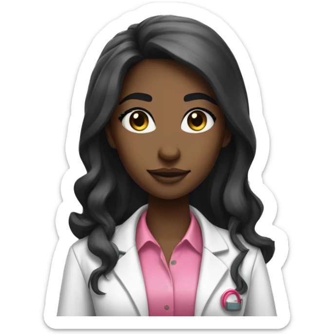 Black young beautiful female idol scientist with long black hair with pink accents sticker