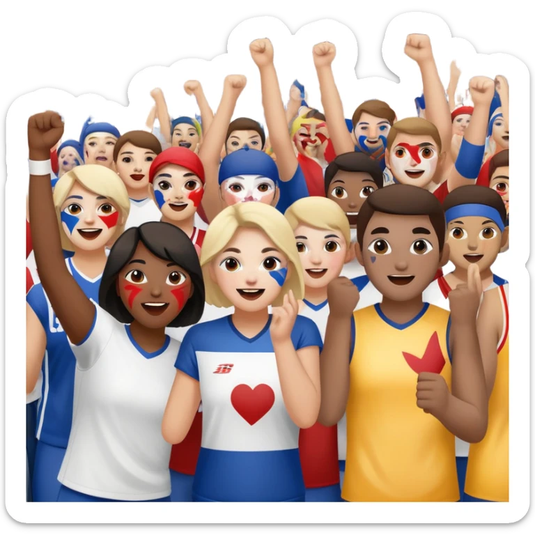 group of fans with painted faces, cheering at a sports event sticker