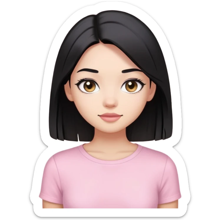 A clean girl look wearing light pink or white top wih black strait hair and in background aura appearing  sticker