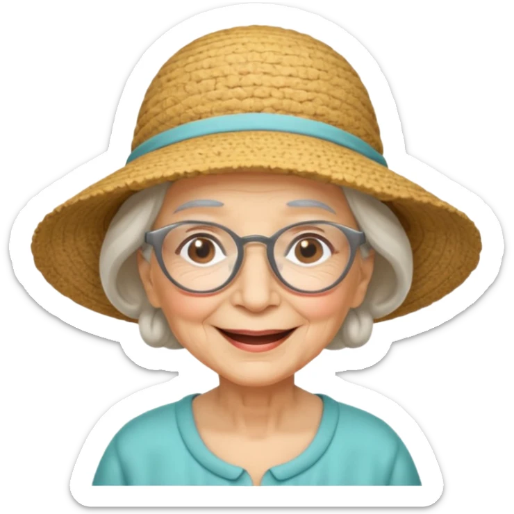 very old lady grandma wearing glasses with a big sunhat emoji sticker