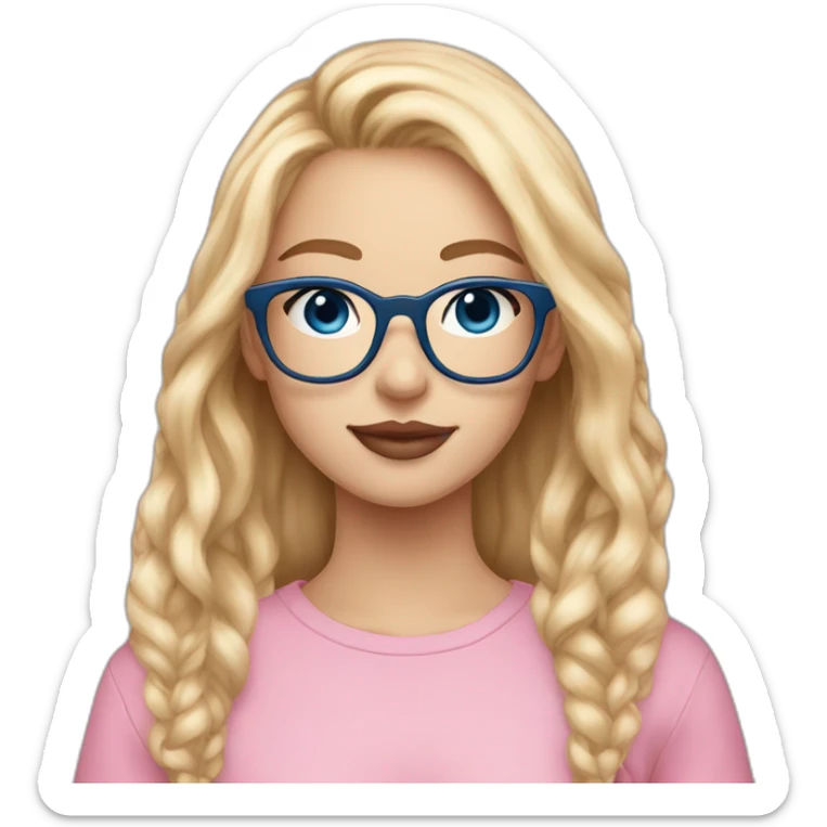 A seventeen-year-old girl with blonde hair and blue eyes  Her skin is white, she wears pink square glasses, and her lips are pink and full  sticker