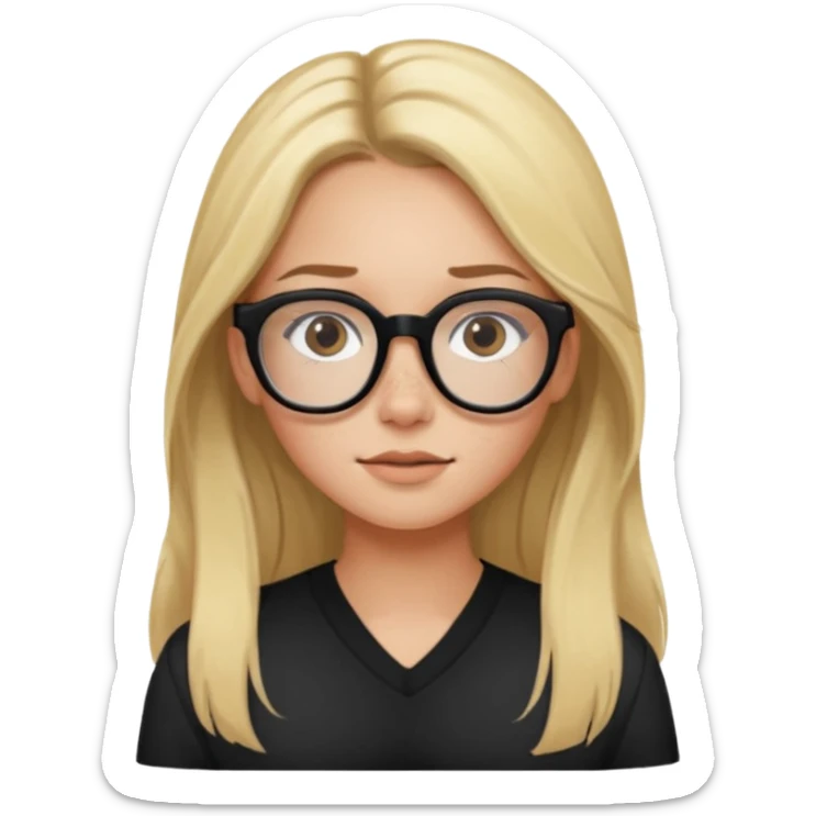 blonde girl with brown roots, long hair, freckles, black frame glasses, looking to the side sticker
