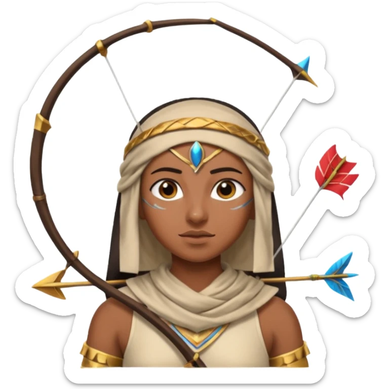 Emoji portrait of an Egyptian archer. Headcloth, bow and arrow, focused expression. sticker
