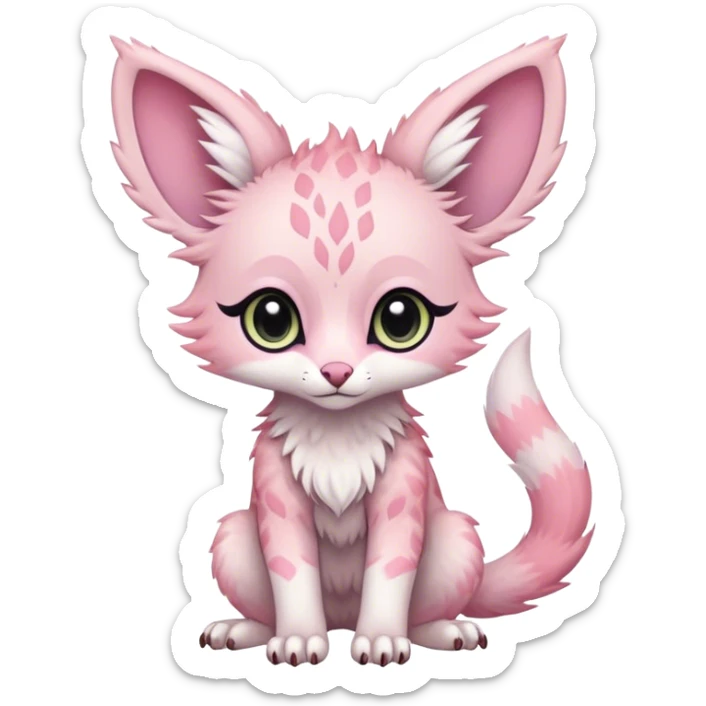 Feral Rare Fantasy cute pastel pink Vernid-Trico-species by LiLaiRa, random markings, tufted ears, full body sticker
