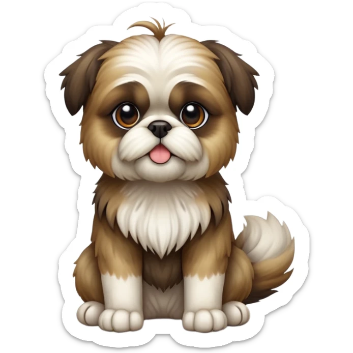 cinematic-[Shish tzu]-realistic-full-body-sitting-emoji,-tail-resting-loosely-beside-its-paws,-head-tilted-dramatically, -scruffy-fur,-simplified-yet-realistic-focused-features,-highly-detailed,-glowing-with-an-almost-sarcastic-glow sticker