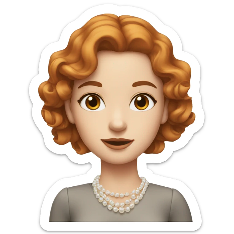 Readhead girl with wavy hair and grey eyes, with pearl earrings and classic style  sticker