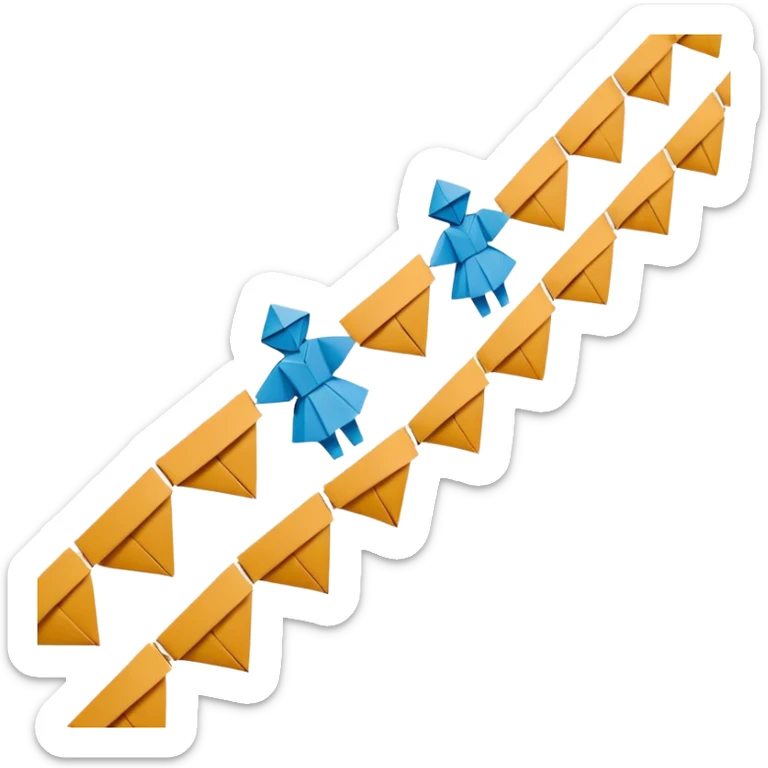 3D render of Paper Doll Chain entirely of folded origami paper, sharp creases, cardboard texture, matte finish, visible paper grain, craft aesthetic,emoji style, isolated on white background --v 6.0 sticker