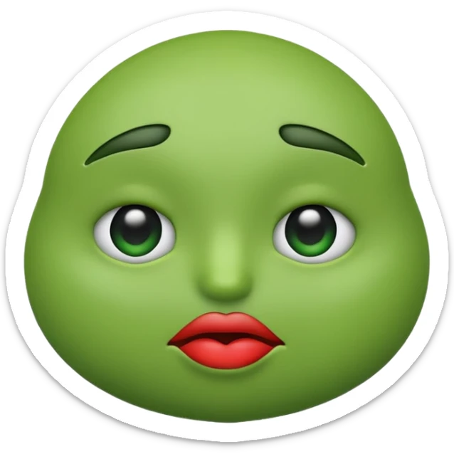 Can you make a green emoji. the eyes look to the side. with a pouting lips sticker