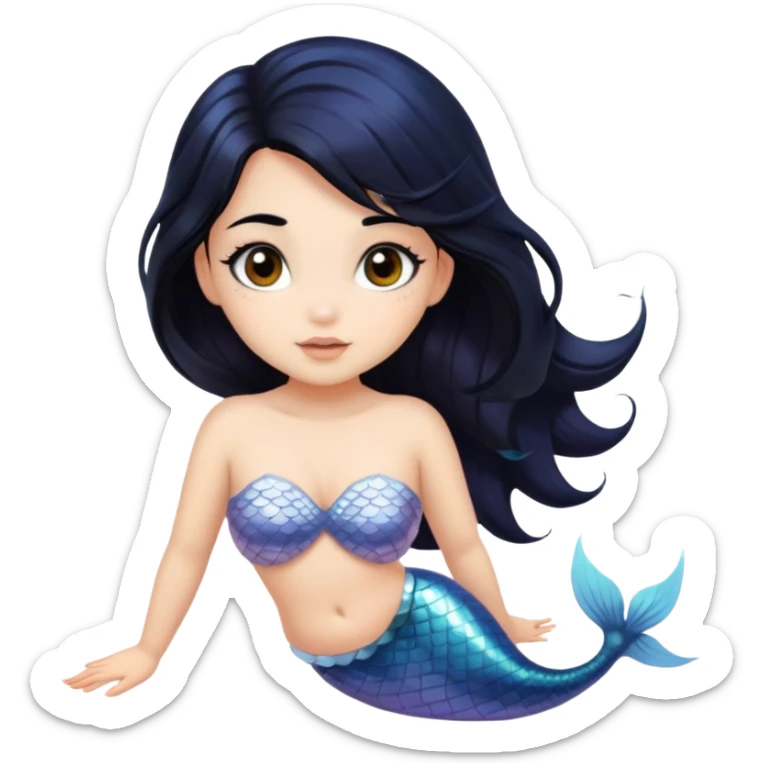 mermaid girl with black hair and brown eyes sticker