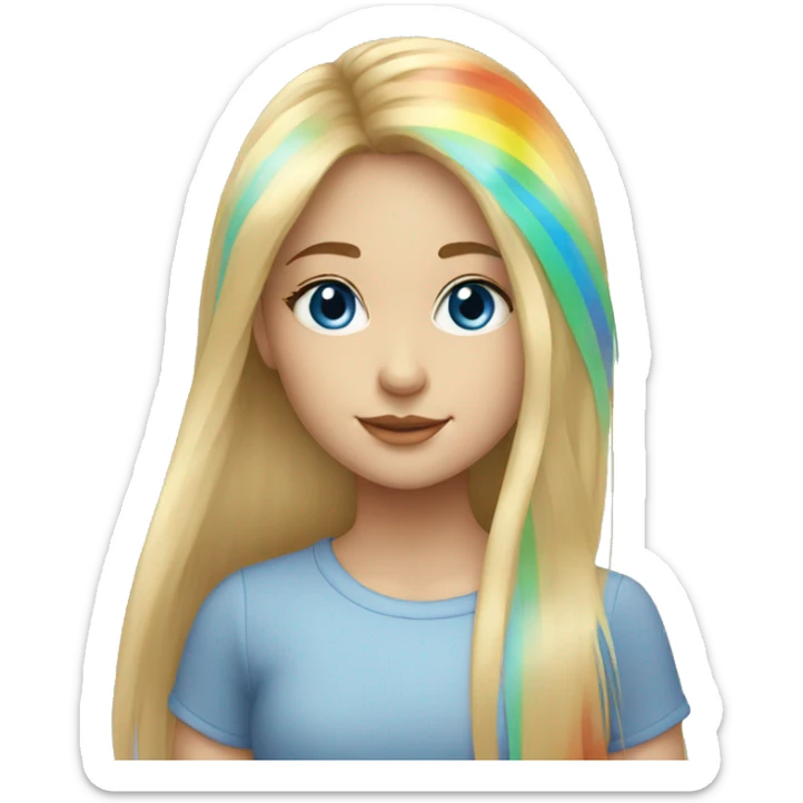 girl blue eyes with rainbow long hair with fringe  sticker