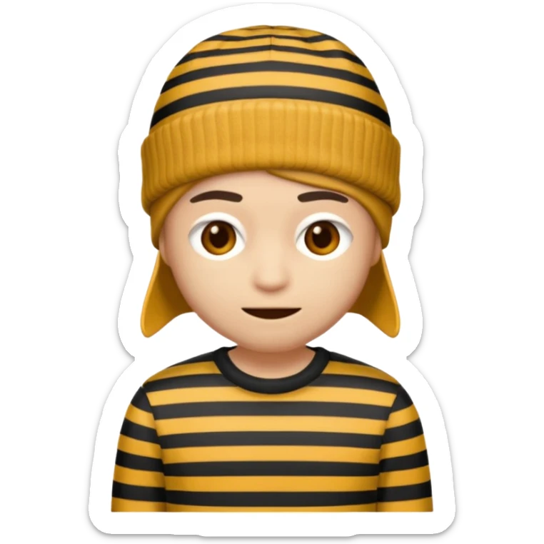 system emoji of a thief, wearing a striped shirt and beanie, neutral, simple, no text sticker