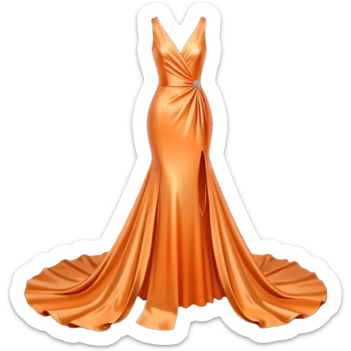 realistic isolated long slim pastel orange formal party satin dress with gradient shiny sparkling dark orange sticker