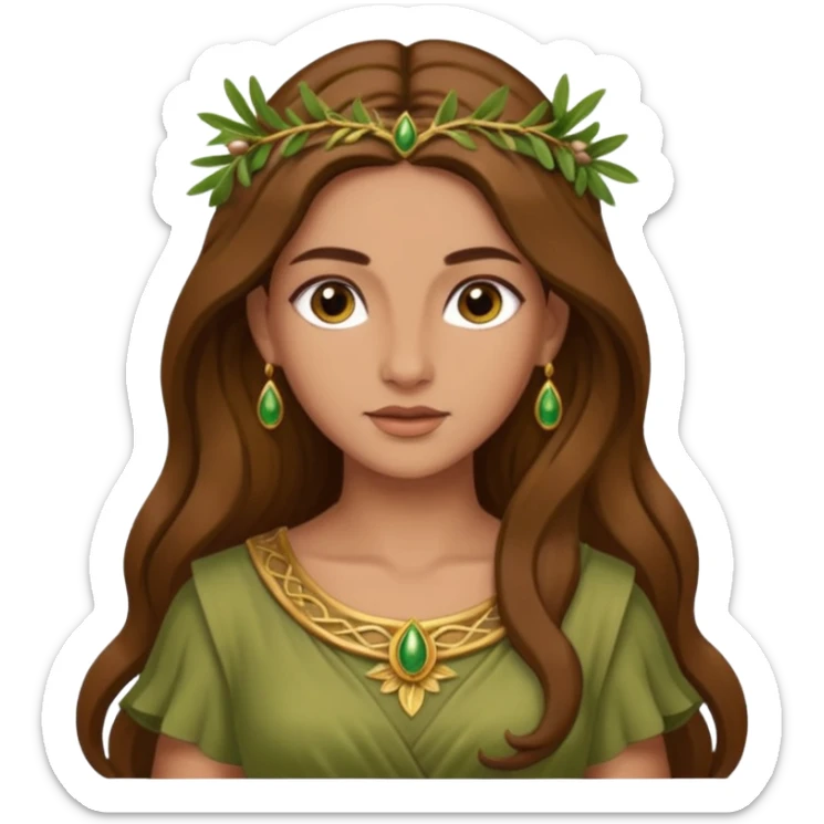 Diana, Nature Goddess from Rome Mythology with long brown hair, olive outfit sticker