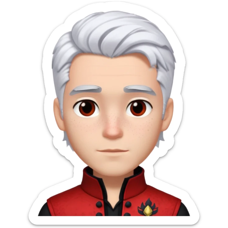 Carlos from Descendants, white hair with black roots, freckles, red black and white outfit sticker