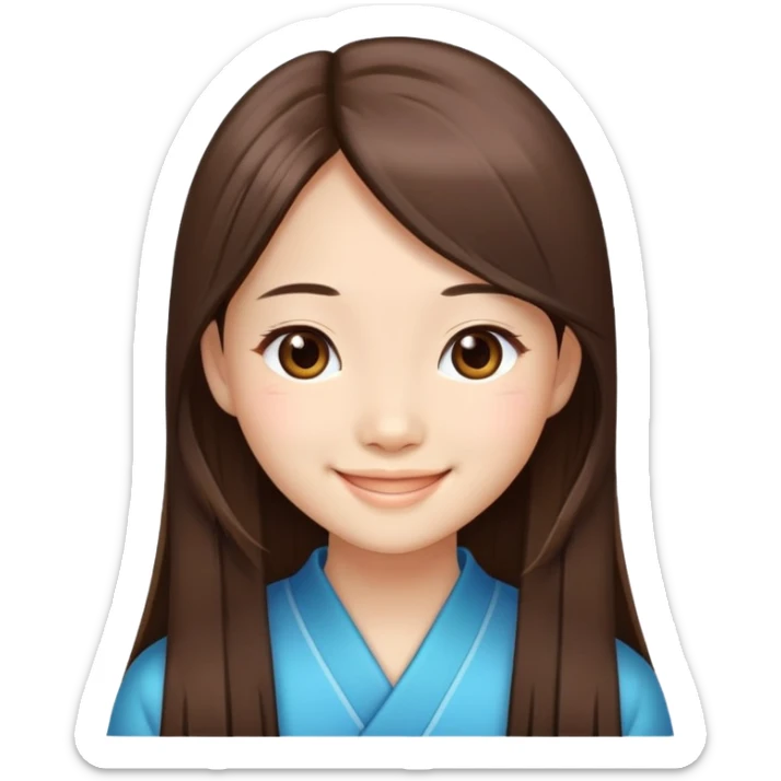 Chinese girl with long straight brown hair, smiling, just face sticker