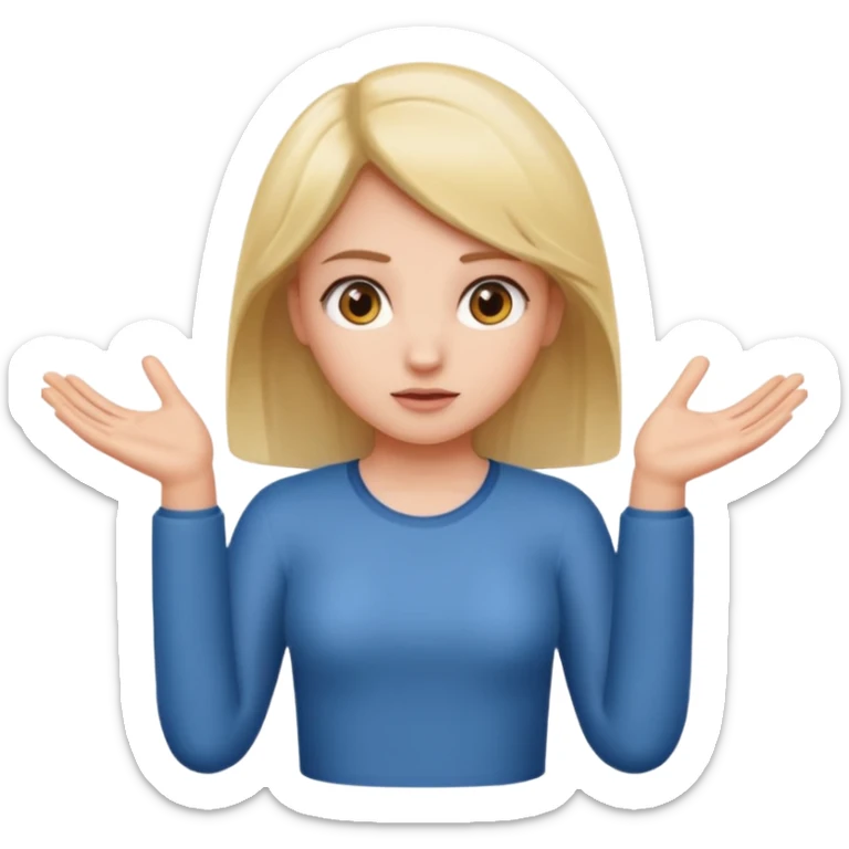 A girl shrugging his shoulders with a 6 above his left hand and a 7 above his right hand. sticker