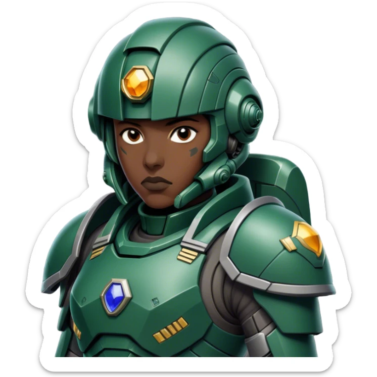 Cinematic Realistic StarCraft Terran Marine Portrait, head tilted epicly and inquisitively, showcasing a commanding presence and battle-hardened spirit. His steely gaze, set against intricately engineered tactical armor in dark green and grey, is rendered with lifelike clarity and dramatic lighting, high shine, epic and awe-inspiring, embodying the futuristic valor of a Terran warrior. sticker