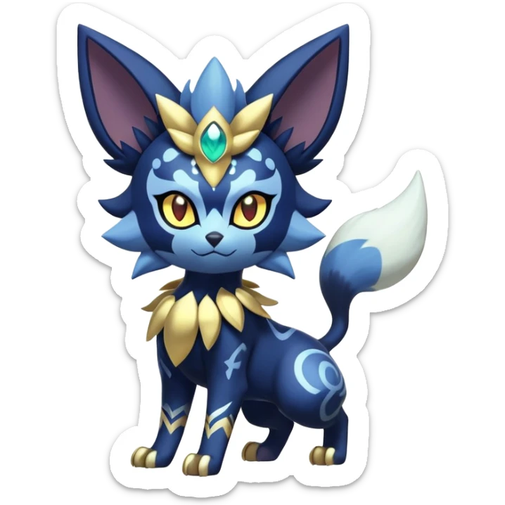 Shiny Exotic Badass Colorful Ethereal Royal Mysterious Gothic Meowstic-Zorua-Litten-Noibat-Pokémon-Fakémon-hybrid-creature (full body) with pattern-markings with golden eyes sticker