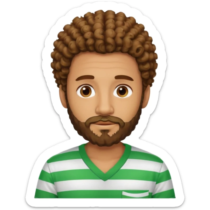 Cuban guy with curly haur and beard with a shirt of green stripes  sticker