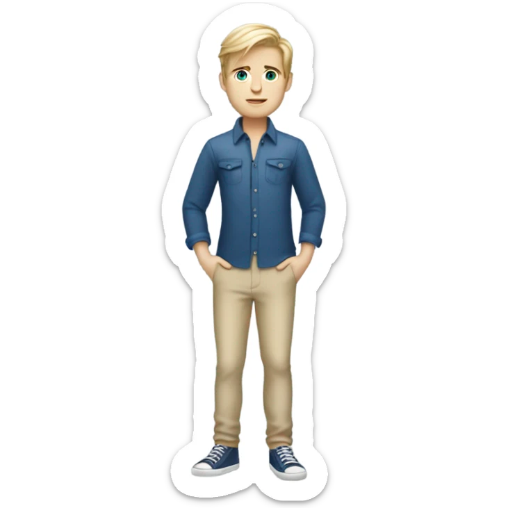 do a white boy with dirty blond hair blue eyes, full body legs and arms with a chic outfit  sticker