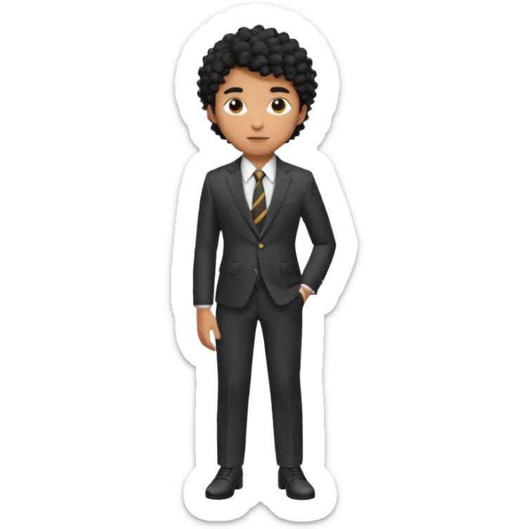Young man, brown skin, black curly hair, tailored trousers, suit jacket, and tie

 sticker