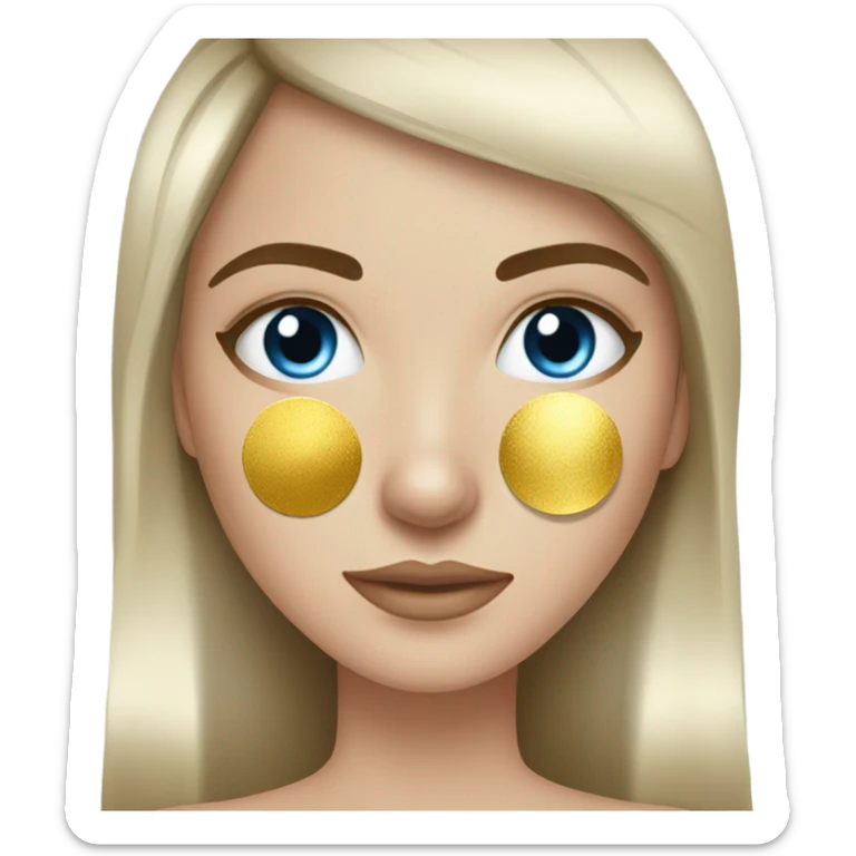 Skin care on white freackles skin of a brunett blue eyes girl under eyes gel Gold eye patches sticker