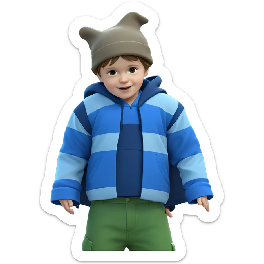 boy with hat by car sticker