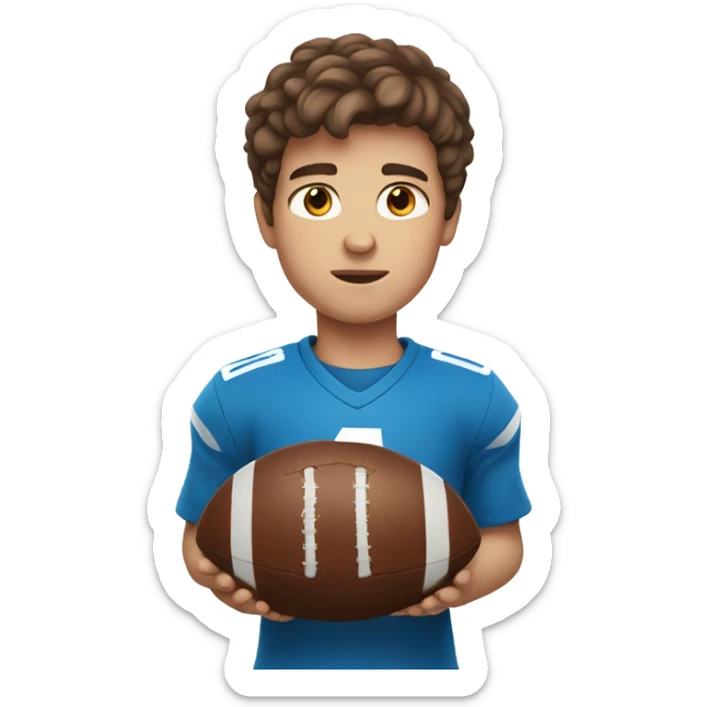 boy with brown hair and blue eyes holding a football  sticker