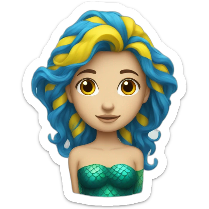 A mermaid with hair the color of the Ukrainian flag sticker