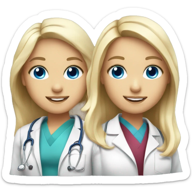 Medical students 2 girls one with blonde hair and blue eyes and the second one blonde with gray eyes  sticker