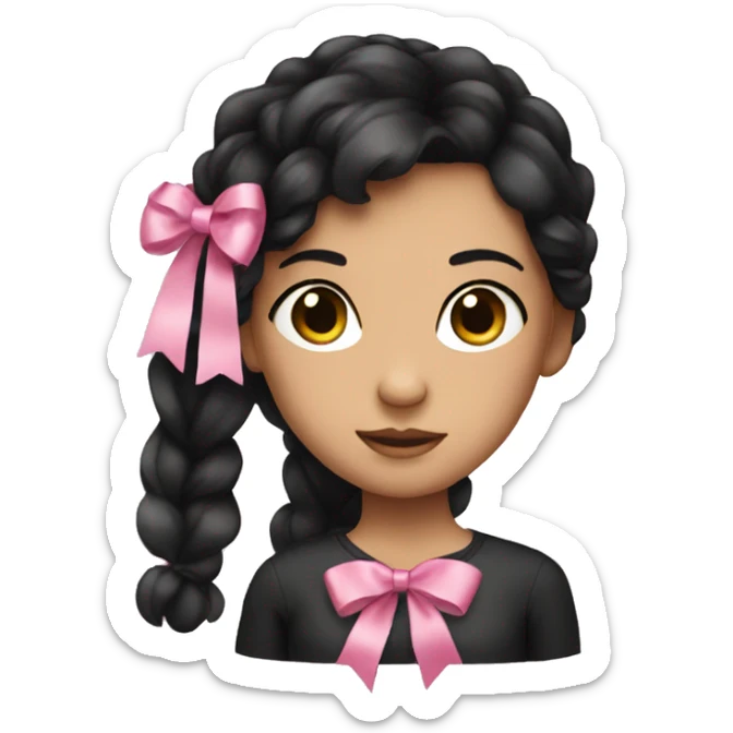 girl with black hair and a pink ribbon sticker